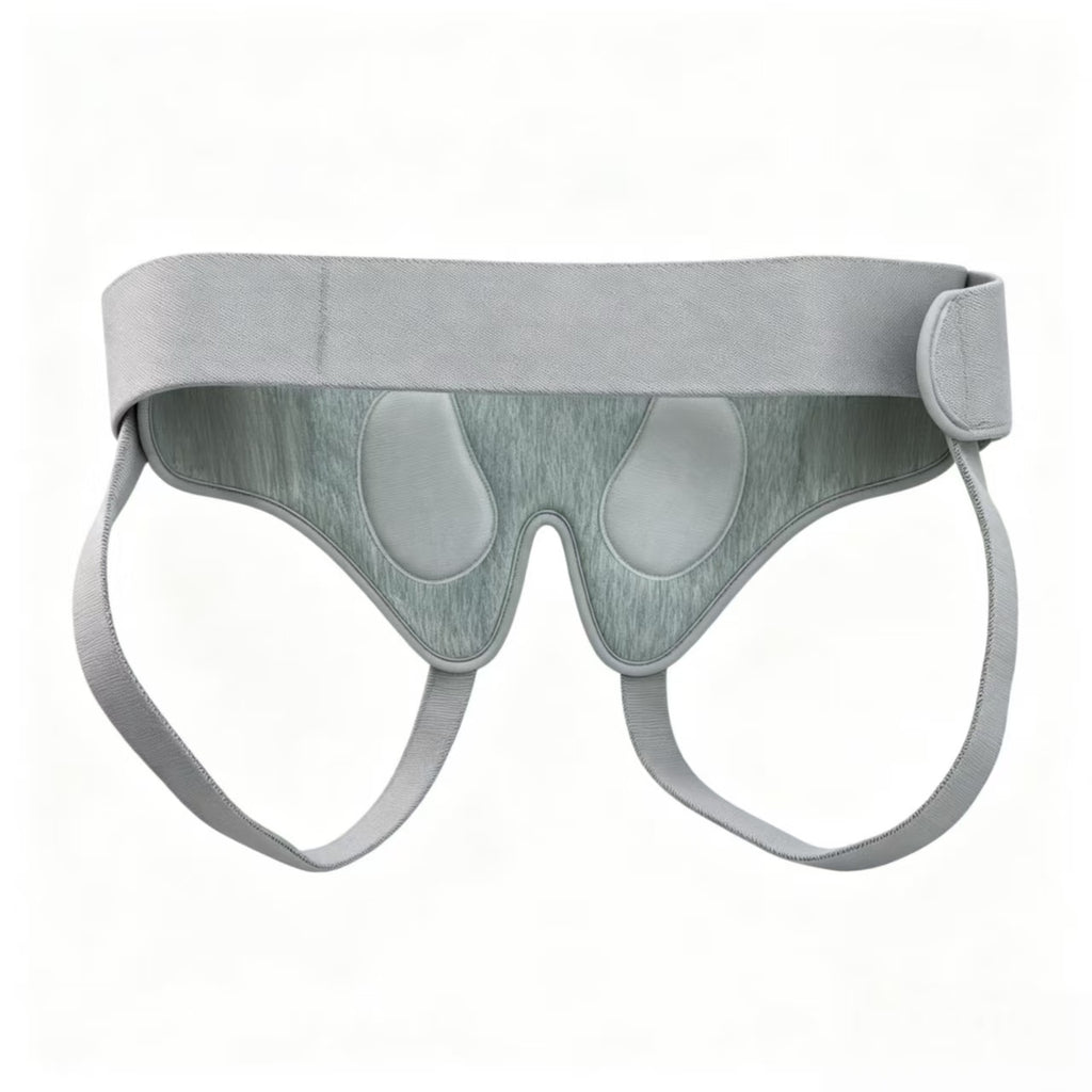 Inguinal hernia fixation band can be worn and removed by gently pressing the buckle, the elderly can also be easily operated, the elastic fixed band design, sitting for a long time will not slide, bilateral extrusion gasket